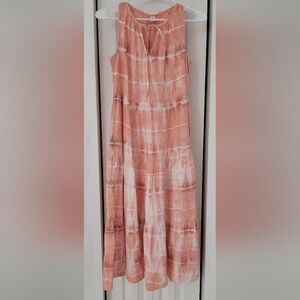 Old Navy Coral Orange White Tie Dye Tiered Midi Swing Dress XS